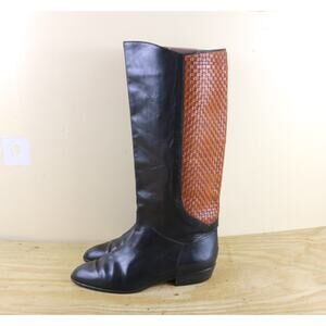 Cole Haan Boots 10B Black Brown Colorblock Leather Elverton Handmade Tall Italy